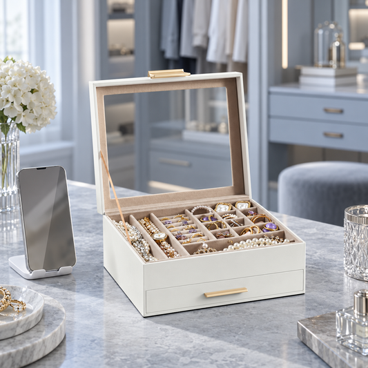 Adornnest Celeste Two-Layer Glass-Top Jewelry Box